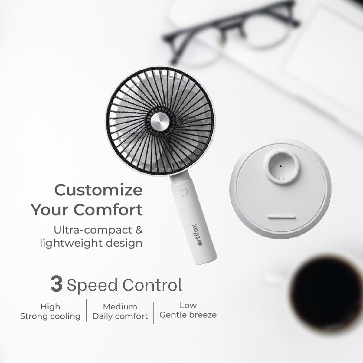 2-in-1 Portable Handheld & Desktop Fan