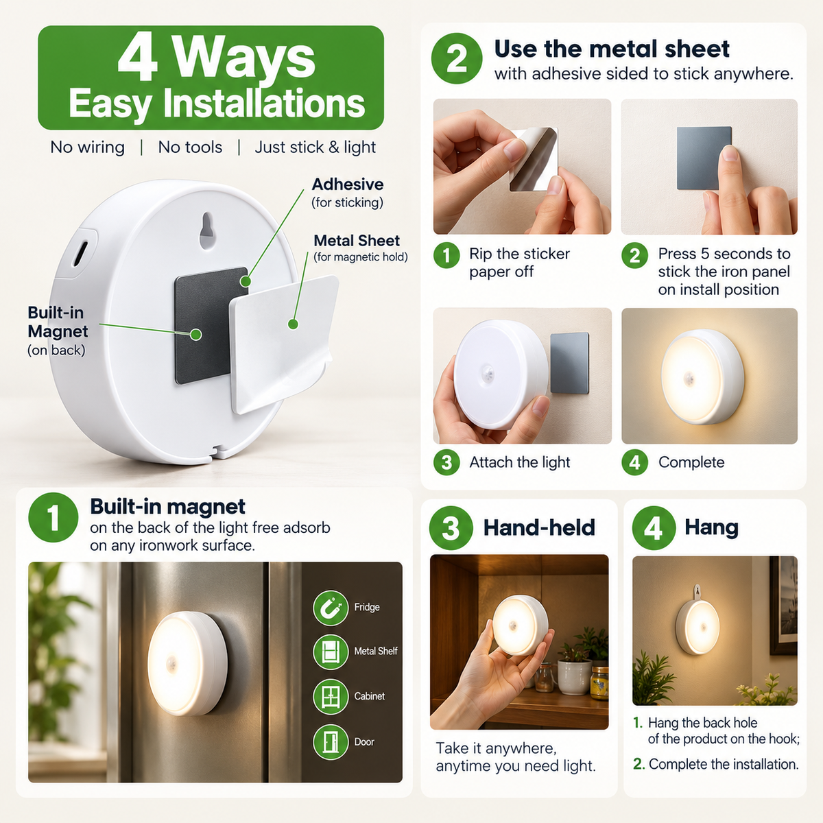 Motion Sensor Light for Home with USB Charging Wireless LED Night Light ( Pack of 2)